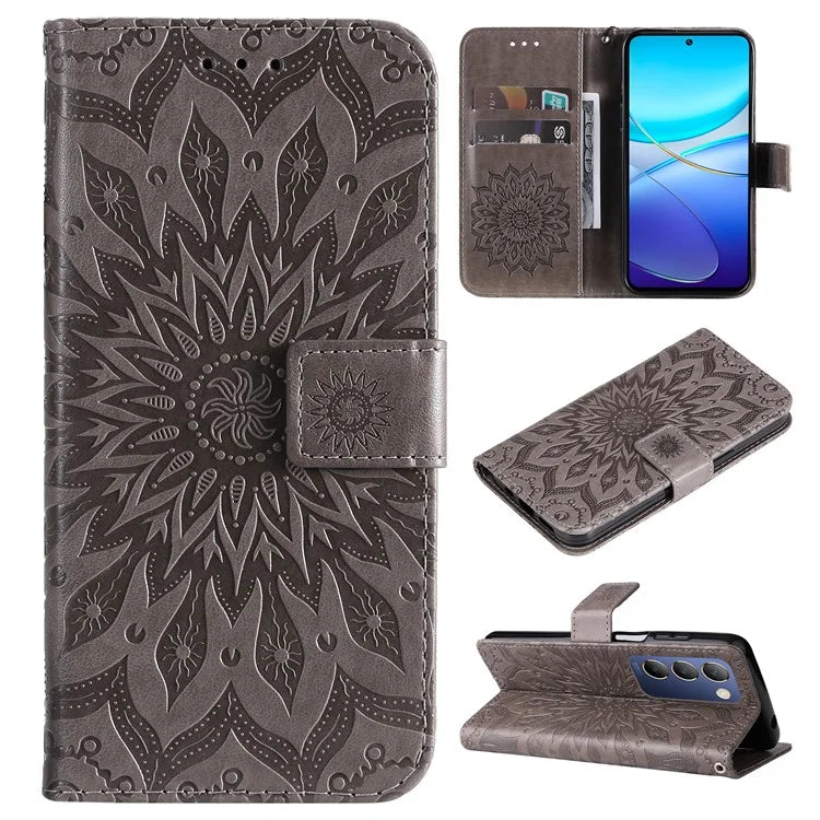 KT Imprinting Flower Series-1 For vivo V40 SE 5G / Y100 5G (Indonesia) / Y200e 5G / V30 Lite 5G (India) Case Leather Phone Cover
