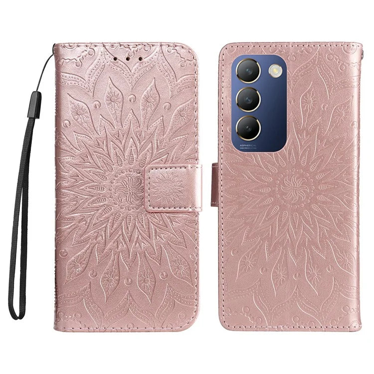 KT Imprinting Flower Series-1 For vivo V40 SE 5G / Y100 5G (Indonesia) / Y200e 5G / V30 Lite 5G (India) Case Leather Phone Cover