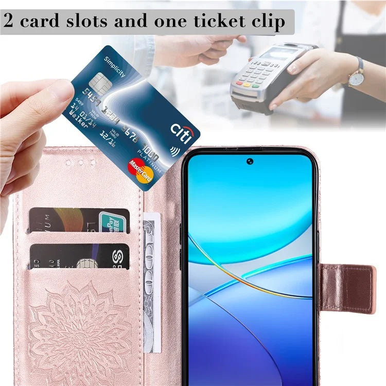 KT Imprinting Flower Series-1 For vivo V40 SE 5G / Y100 5G (Indonesia) / Y200e 5G / V30 Lite 5G (India) Case Leather Phone Cover
