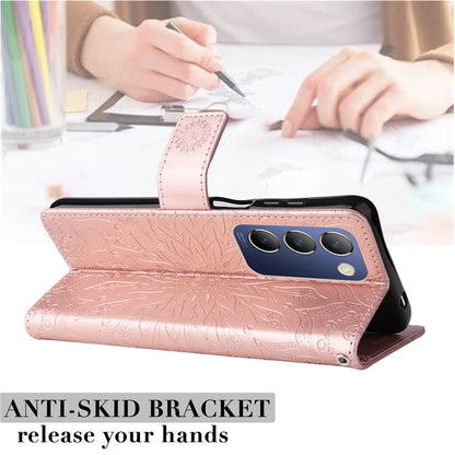 KT Imprinting Flower Series-1 For vivo V40 SE 5G / Y100 5G (Indonesia) / Y200e 5G / V30 Lite 5G (India) Case Leather Phone Cover