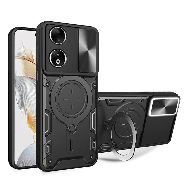 For Honor 90 Cover TPU+PC Phone Protective Shell Slide Camera Lid Kickstand Phone Case