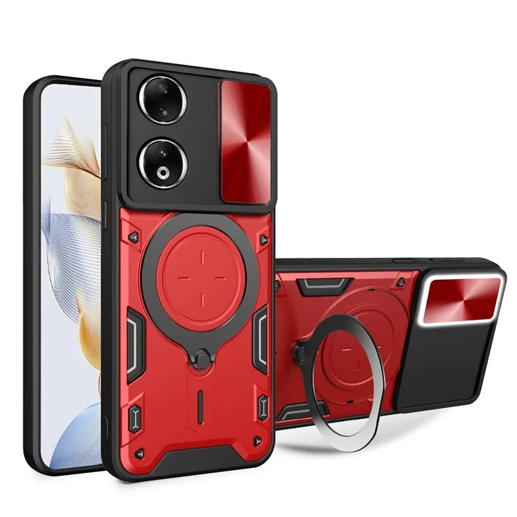 For Honor 90 Cover TPU+PC Phone Protective Shell Slide Camera Lid Kickstand Phone Case