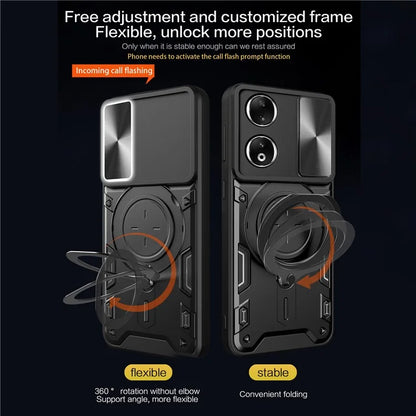 For Honor 90 Cover TPU+PC Phone Protective Shell Slide Camera Lid Kickstand Phone Case