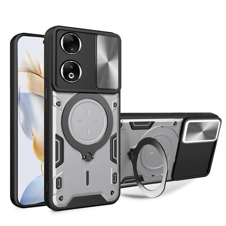 For Honor 90 Cover TPU+PC Phone Protective Shell Slide Camera Lid Kickstand Phone Case