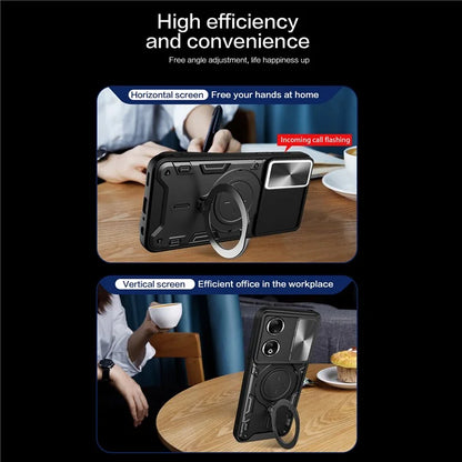 For Honor 90 Cover TPU+PC Phone Protective Shell Slide Camera Lid Kickstand Phone Case