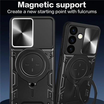 For Samsung Galaxy M34 5G Kickstand Case Slide Camera Lid TPU+PC Hybrid Phone Cover