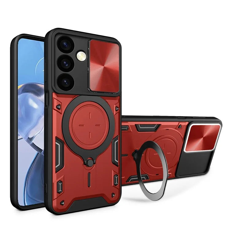 For Samsung Galaxy M34 5G Kickstand Case Slide Camera Lid TPU+PC Hybrid Phone Cover