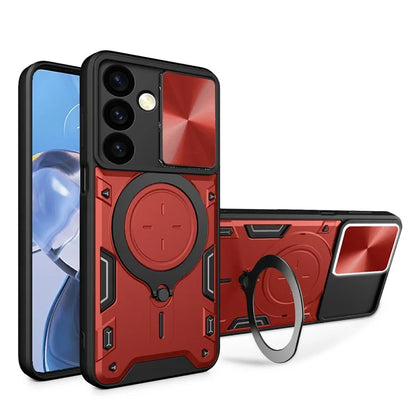 For Samsung Galaxy M34 5G Kickstand Case Slide Camera Lid TPU+PC Hybrid Phone Cover