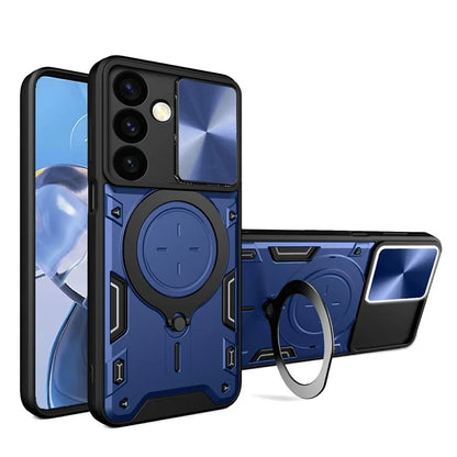 For Samsung Galaxy M34 5G Kickstand Case Slide Camera Lid TPU+PC Hybrid Phone Cover