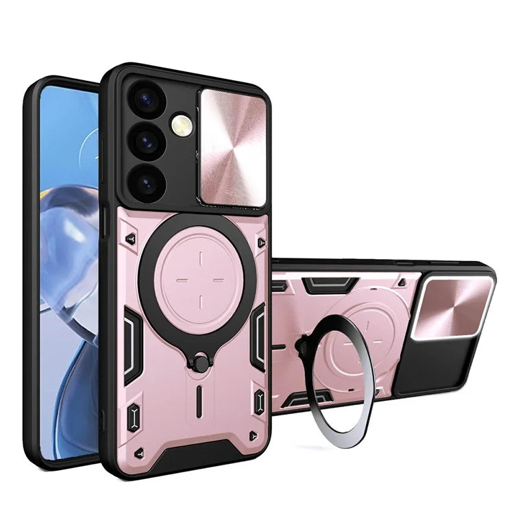 For Samsung Galaxy M34 5G Kickstand Case Slide Camera Lid TPU+PC Hybrid Phone Cover