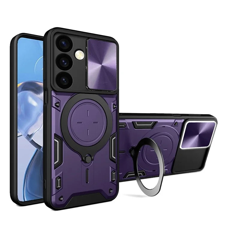 For Samsung Galaxy M34 5G Kickstand Case Slide Camera Lid TPU+PC Hybrid Phone Cover