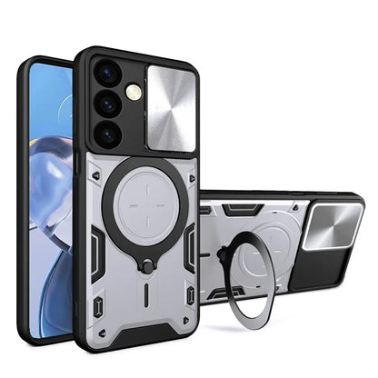 For Samsung Galaxy S24+ Shockproof Case with Slide Camera Lid+Rotatable Kickstand