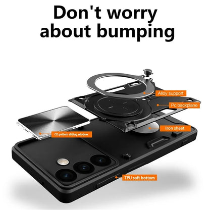 For Samsung Galaxy S24+ Shockproof Case with Slide Camera Lid+Rotatable Kickstand