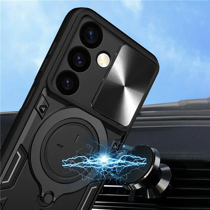 For Samsung Galaxy S24+ Shockproof Case with Slide Camera Lid+Rotatable Kickstand