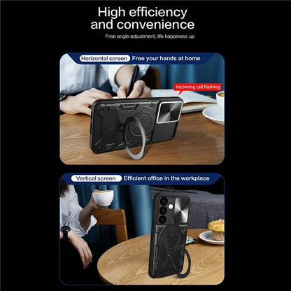 For Samsung Galaxy S24+ Shockproof Case with Slide Camera Lid+Rotatable Kickstand