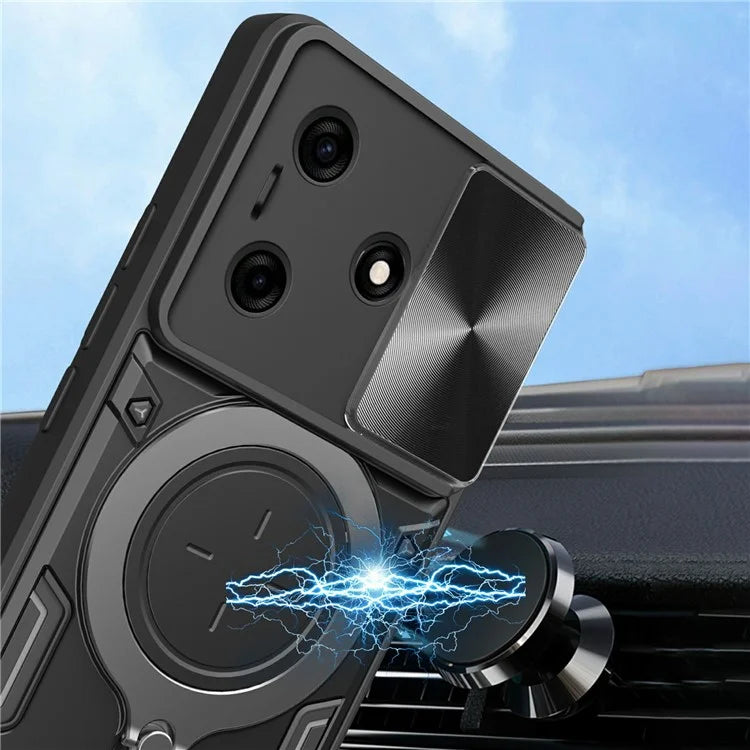 For TECNO Spark 10 4G / 10C 4G Case TPU+PC Phone Cover with Kickstand, Slide Lens Window