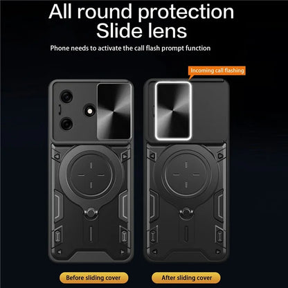 For TECNO Spark 10 4G / 10C 4G Case TPU+PC Phone Cover with Kickstand, Slide Lens Window