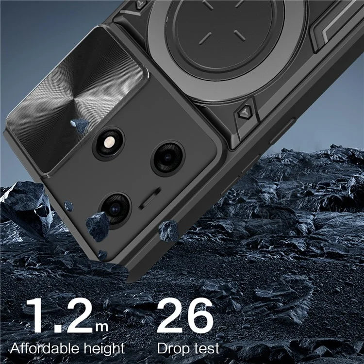 For TECNO Spark 10 4G / 10C 4G Case TPU+PC Phone Cover with Kickstand, Slide Lens Window