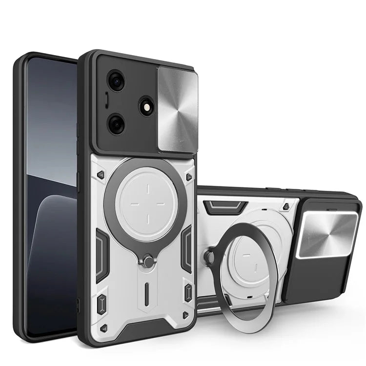For TECNO Spark 10 4G / 10C 4G Case TPU+PC Phone Cover with Kickstand, Slide Lens Window