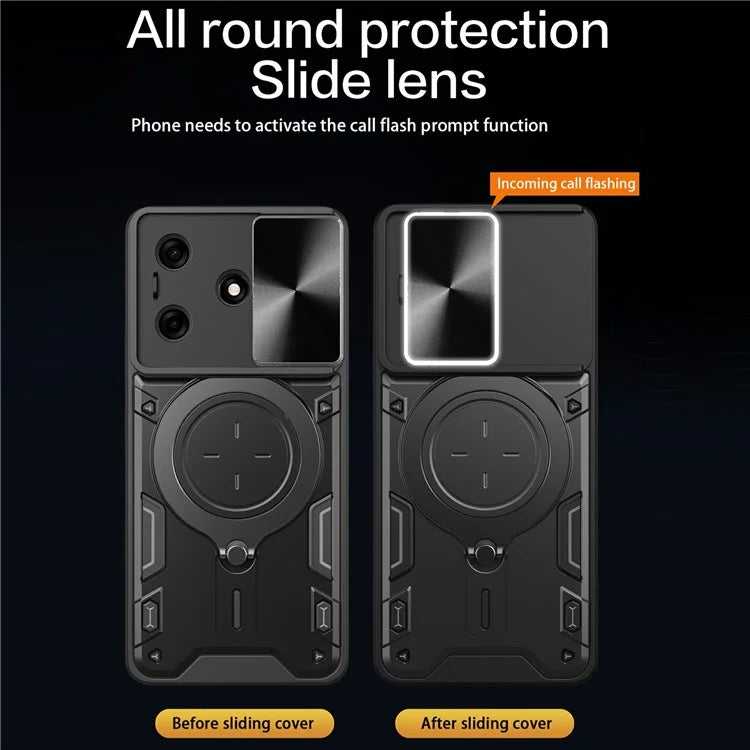 For TECNO Spark 10 4G / 10C 4G Case TPU+PC Phone Cover with Kickstand, Slide Lens Window