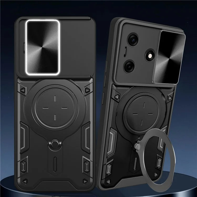 For TECNO Spark 10 4G / 10C 4G Case TPU+PC Phone Cover with Kickstand, Slide Lens Window