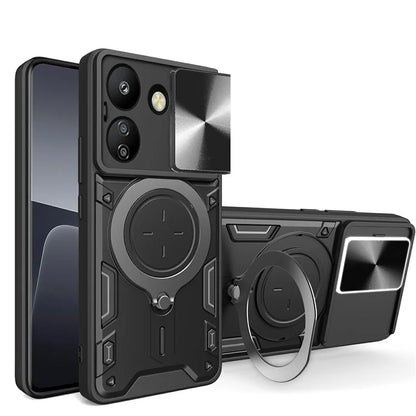 For Xiaomi Redmi 13C 4G / Poco C65 4G Case Slide Camera Lid TPU+PC Hybrid Phone Cover with Kickstand