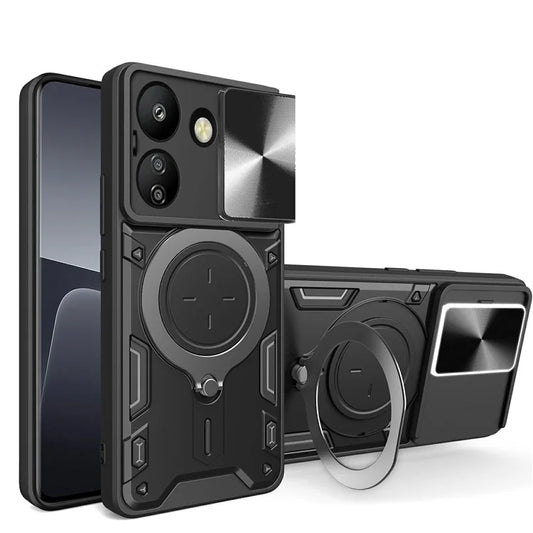 For Xiaomi Redmi 13C 4G / Poco C65 4G Case Slide Camera Lid TPU+PC Hybrid Phone Cover with Kickstand