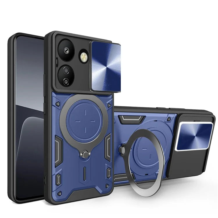 For Xiaomi Redmi 13C 4G / Poco C65 4G Case Slide Camera Lid TPU+PC Hybrid Phone Cover with Kickstand