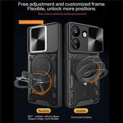For Xiaomi Redmi 13C 4G / Poco C65 4G Case Slide Camera Lid TPU+PC Hybrid Phone Cover with Kickstand