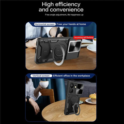 For Xiaomi Redmi 13C 4G / Poco C65 4G Case Slide Camera Lid TPU+PC Hybrid Phone Cover with Kickstand
