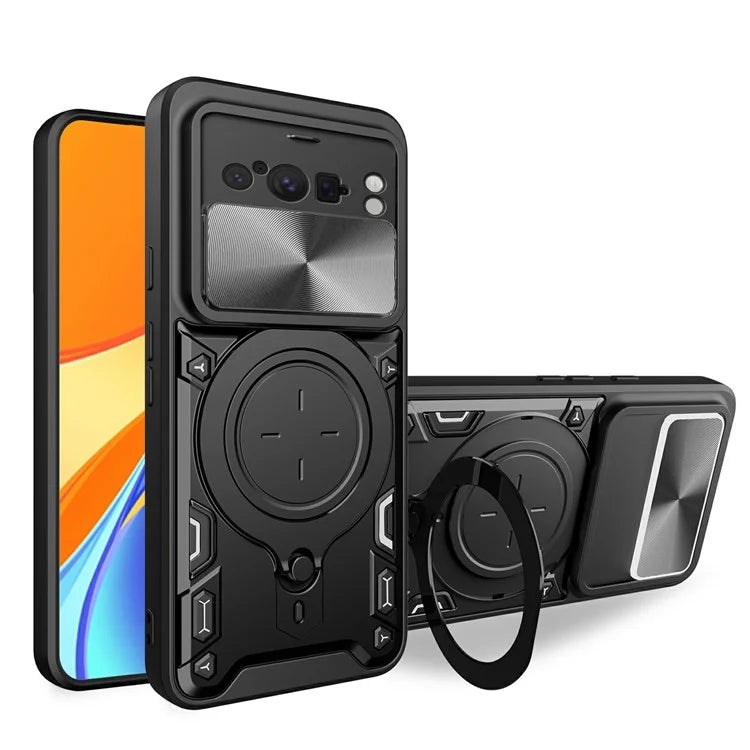 For Google Pixel 8 Pro Case Kickstand TPU+PC Phone Shell with Slide Lens Cover