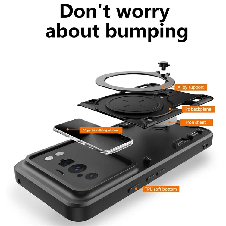 For Google Pixel 8 Pro Case Kickstand TPU+PC Phone Shell with Slide Lens Cover