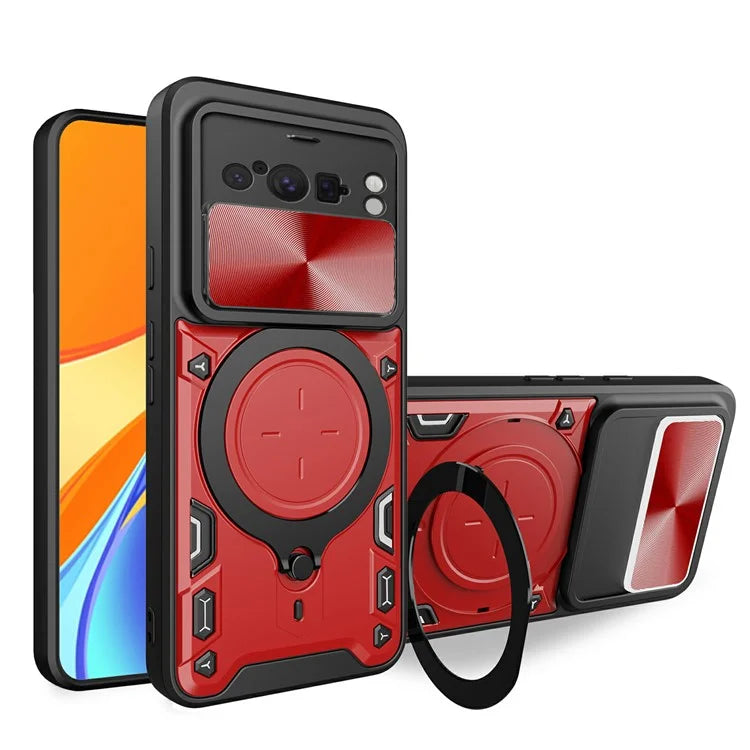 For Google Pixel 8 Pro Case Kickstand TPU+PC Phone Shell with Slide Lens Cover