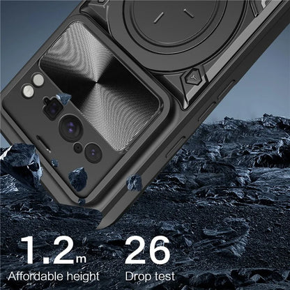 For Google Pixel 8 Pro Case Kickstand TPU+PC Phone Shell with Slide Lens Cover
