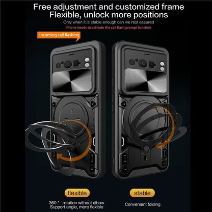 For Google Pixel 8 Pro Case Kickstand TPU+PC Phone Shell with Slide Lens Cover