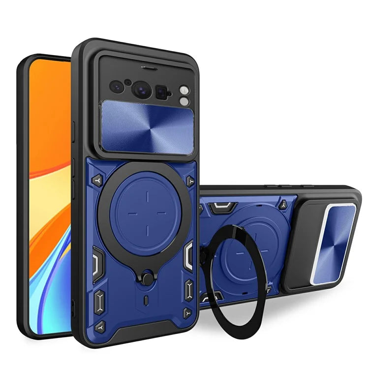 For Google Pixel 8 Pro Case Kickstand TPU+PC Phone Shell with Slide Lens Cover