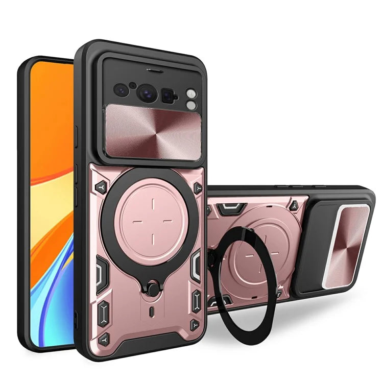 For Google Pixel 8 Pro Case Kickstand TPU+PC Phone Shell with Slide Lens Cover