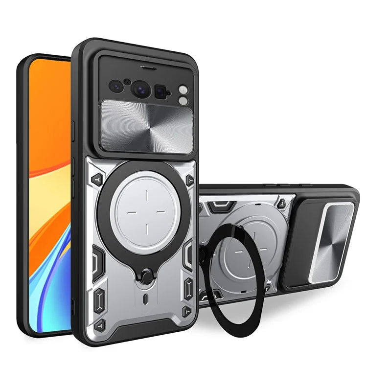 For Google Pixel 8 Pro Case Kickstand TPU+PC Phone Shell with Slide Lens Cover
