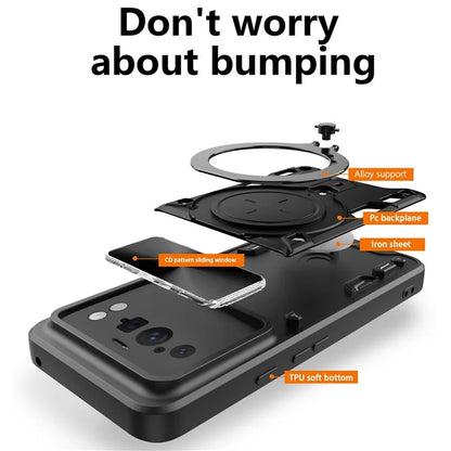 For Google Pixel 8 Pro Case Kickstand TPU+PC Phone Shell with Slide Lens Cover