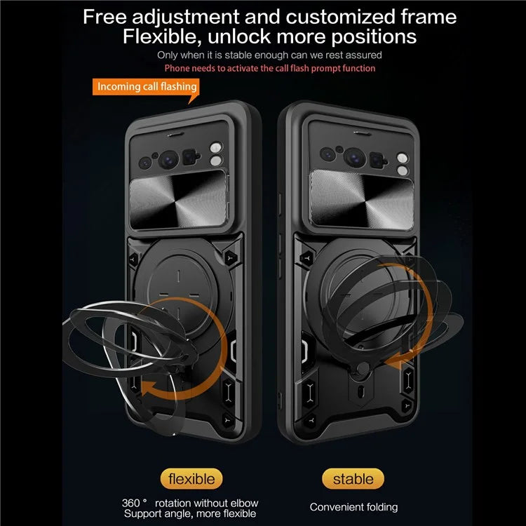 For Google Pixel 8 Pro Case Kickstand TPU+PC Phone Shell with Slide Lens Cover