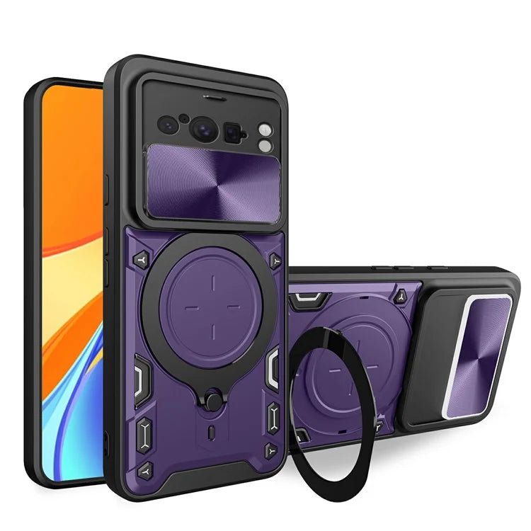 For Google Pixel 8 Pro Case Kickstand TPU+PC Phone Shell with Slide Lens Cover