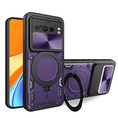 For Google Pixel 8 Pro Case Kickstand TPU+PC Phone Shell with Slide Lens Cover
