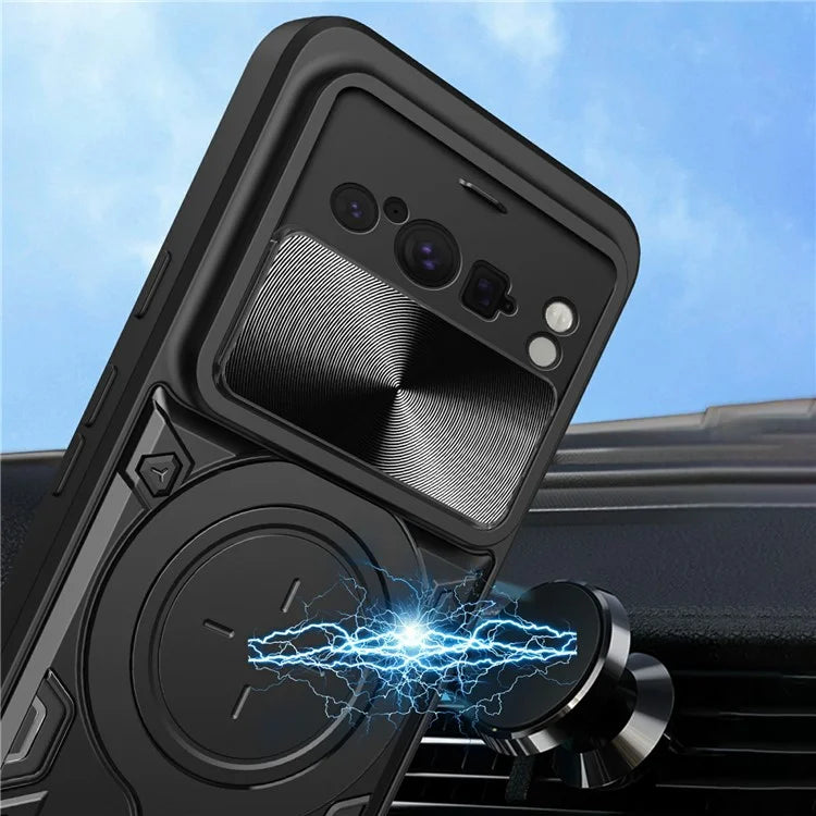 For Google Pixel 8 Pro Case Kickstand TPU+PC Phone Shell with Slide Lens Cover