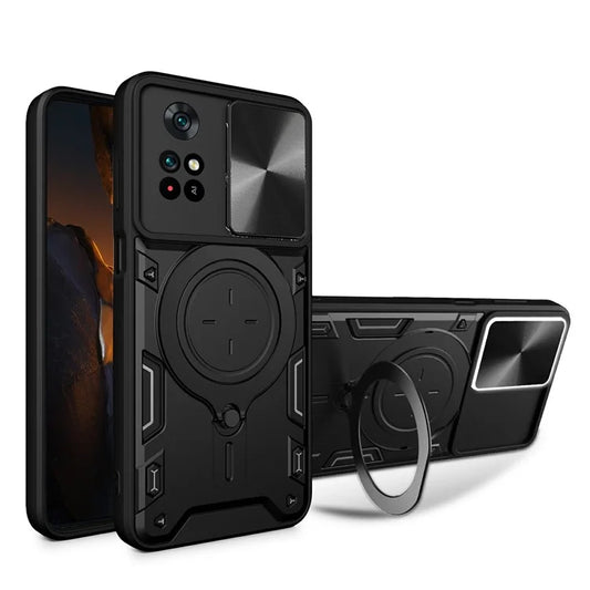 For Xiaomi Poco M4 Pro 4G Kickstand Case TPU+PC Phone Cover with Slide Lens Shield
