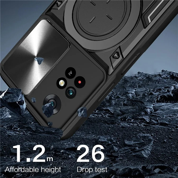 For Xiaomi Poco M4 Pro 4G Kickstand Case TPU+PC Phone Cover with Slide Lens Shield