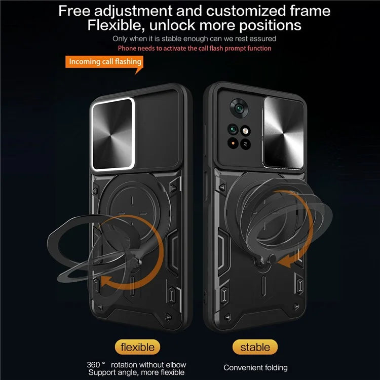 For Xiaomi Poco M4 Pro 4G Kickstand Case TPU+PC Phone Cover with Slide Lens Shield