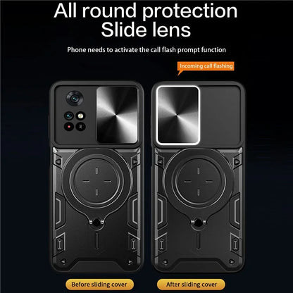 For Xiaomi Poco M4 Pro 4G Kickstand Case TPU+PC Phone Cover with Slide Lens Shield