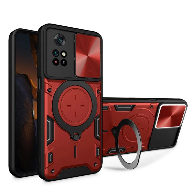 For Xiaomi Poco M4 Pro 4G Kickstand Case TPU+PC Phone Cover with Slide Lens Shield