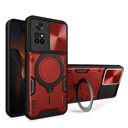 For Xiaomi Poco M4 Pro 4G Kickstand Case TPU+PC Phone Cover with Slide Lens Shield
