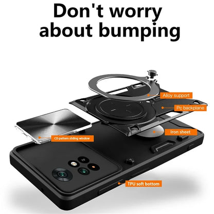 For Xiaomi Poco M4 Pro 4G Kickstand Case TPU+PC Phone Cover with Slide Lens Shield